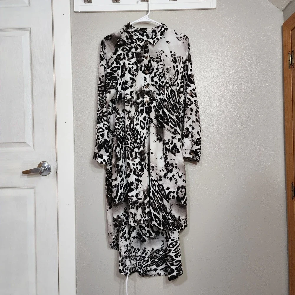 Coco + Carmen Women's Dress Pockets Leopard Print Hi Low Hem Shirt‎ Dress L/XL